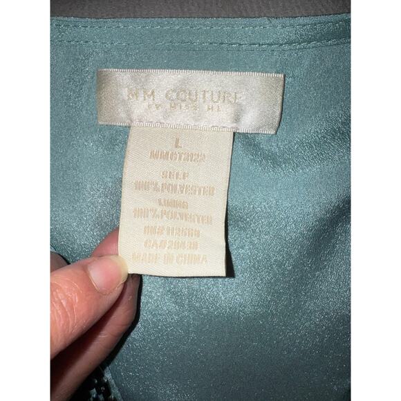 MM COUTURE Elegant Beaded V-Neck Sleeveless Blouse – Aqua Blue Size L - Picture 4 of 4